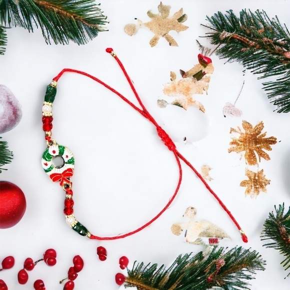 CHRISTMAS BRACELET CHRISTMAS WREATH GLASS BEADS - Picture 1 of 2